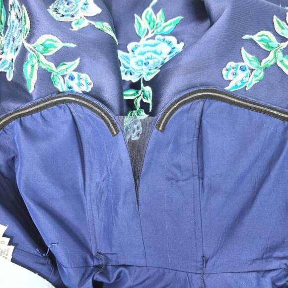 Rachel ALLAN Navy Floral Embroidered Sweetheart Short Dress 4397 - Picture 11 of 13